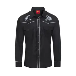Men's Poly/Cotton L/S Horse Embroidery Western Shirts-PS560L-504