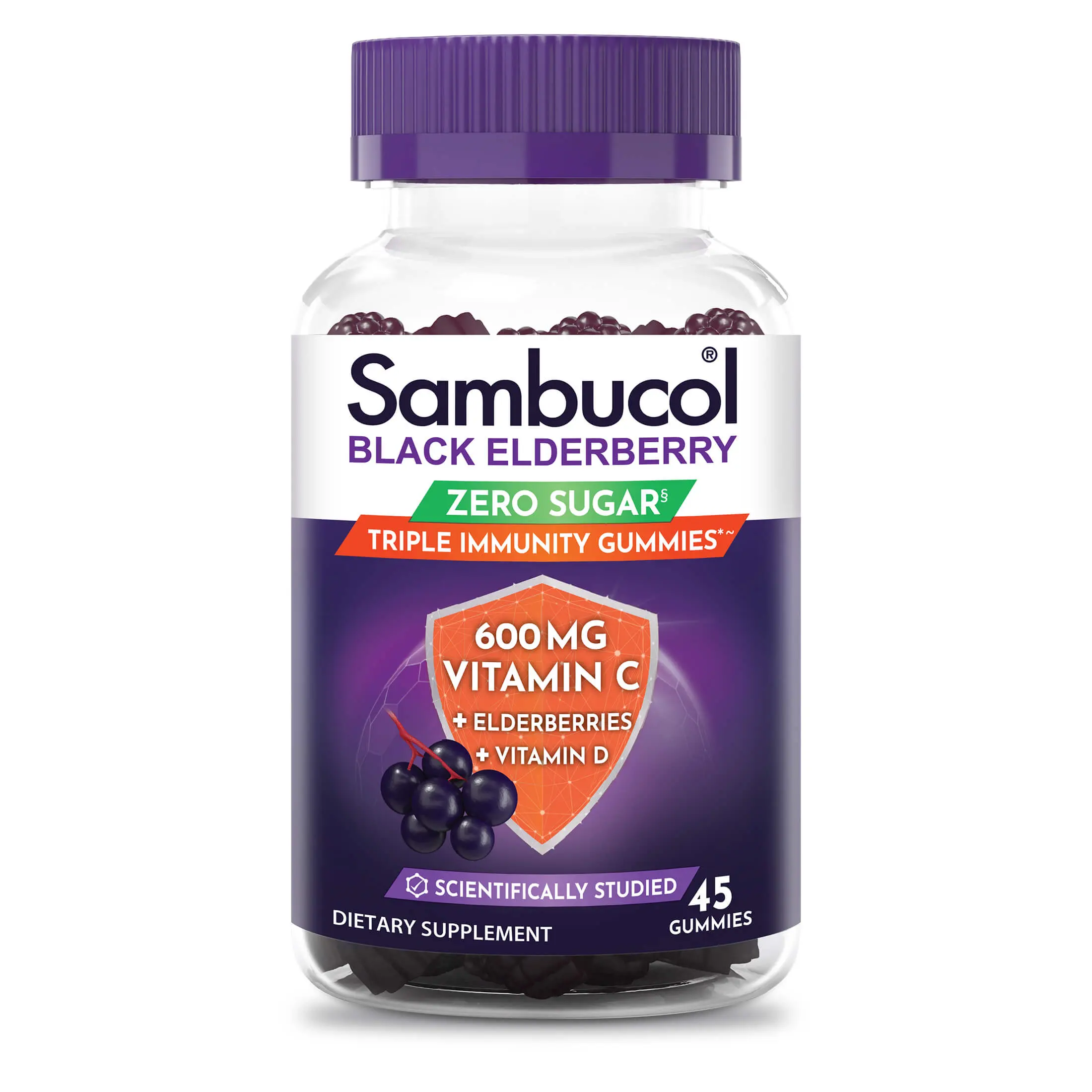Black Elderberry Zero Sugar Triple Immunity  Gummies - 45 count