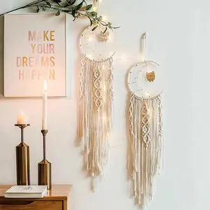 Boho Style Moon & Star Design Dream Catcher, 2 Counts/set Handmade Woven Hanging Decor, Wall Hanging Ornament for Home Living Room Bedroom, Hangable