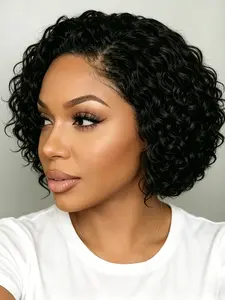 13*4 Lace Front Wig, Human Hair Curly Pixie Bob, 8 Inches Natural Short Hair, 180% Density, Stylish and Comfortable