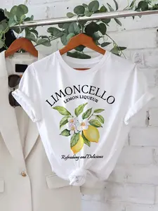 Limoncello Lemon Liqueur Women White T-Shirt, Refreshing and Delicious Citrus Fruit Graphic Tee, Italy Summer Drink Floral Blossom Cottagecore Top, Mediterranean Foodie Soft Cotton Comfort Short Sleeve Apparel