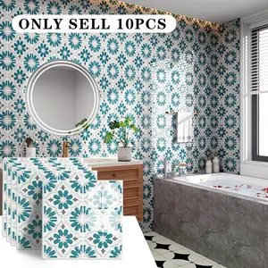 10pcs 12inch Self-Adhesive 3D Tile Wall Stickers, Waterproof Oil-Resistant Decorative Wallpaper for Kitchen Bathroom Living Room Renovation