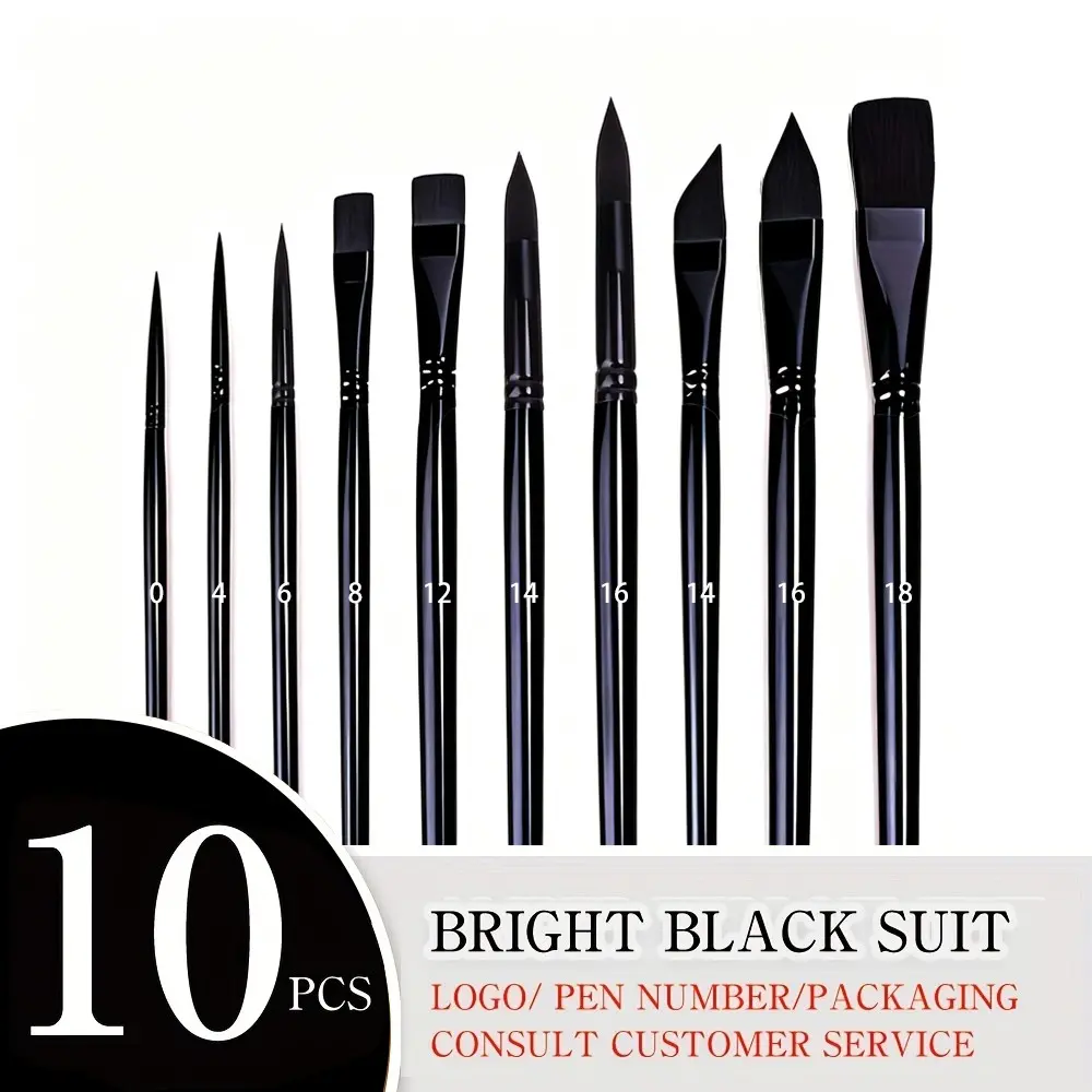 10-Piece Professional Multifunctional Paint Brush Set: 5 Essential Tip Types (Point, Flat, Cat's Tongue, Filbert) for Watercolor, Acrylic, Oil & Gouache Painting Techniques