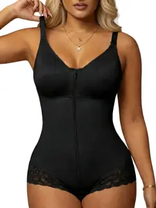 1 Count Women‘s Adjustable Shoulder Strap Sculpting Bodysuit with Hooks & Eyes Crotch, Fajas, Colombian Shapewear, Butt Lifting And Tummy Control Zipper Full Body Shaper, Solid Color Comfort Shaperwear Jumpsuit, Suitable for Training,Gym,Yoga
