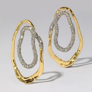 European and American vintage personalized stud earrings, full diamond earrings, two-tone contrasting designer new women's earrings