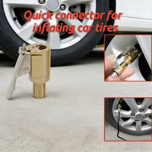 Tire Air Chuck with Clip Adapter, Brass Locking Tire Inflator Hose Adapter, Car Tire Inflator Nozzle Connector for Vehicle, Automotive Tire Inflator, Tire Inflator Tool