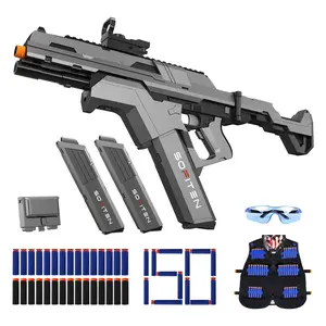 SOFITEN Ascend N,7.4V Full Auto Toy foam blaster set with Tactical Vest / Infrared / Flashlight / Power Indicator&Foldable Stock / 2 type darts, Toy gun set ideal for nerf guns fans 8+ boys girls; For Gift / family party / outdoorfun / Birthday / Practice