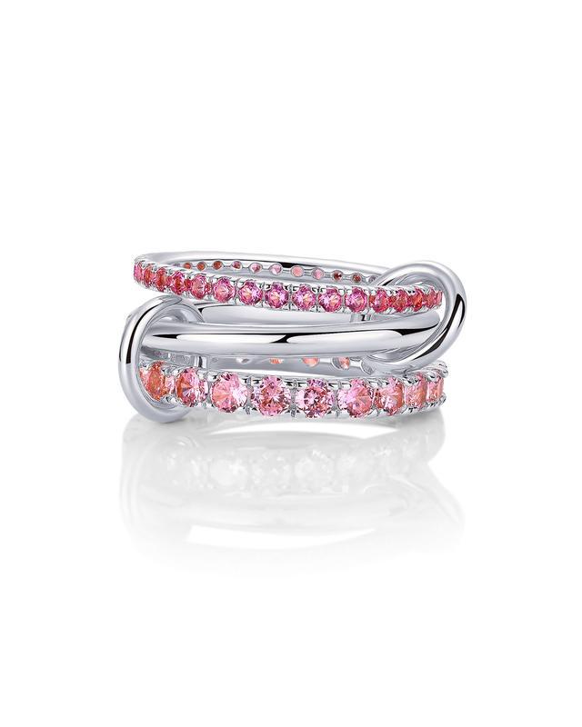 PAVOI 14K Gold Plated Set Triple Band Statement Ring for Women - Fuschia CZ Interlocking Link Ring