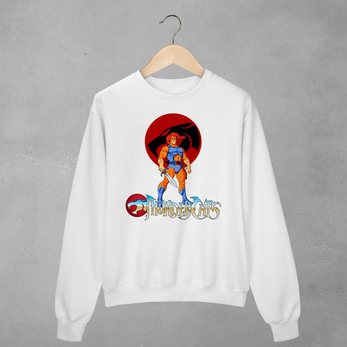 Lion-O ThunderCats Vintage Graphic Sweatshirt for Men - Menswear Crewneck Pullover Tops, 80s Anime Retro Cartoon Fabric Streetwear, Oversized Casual Fleece for Baseball Cap & Sneakers Pairing, Cargo
