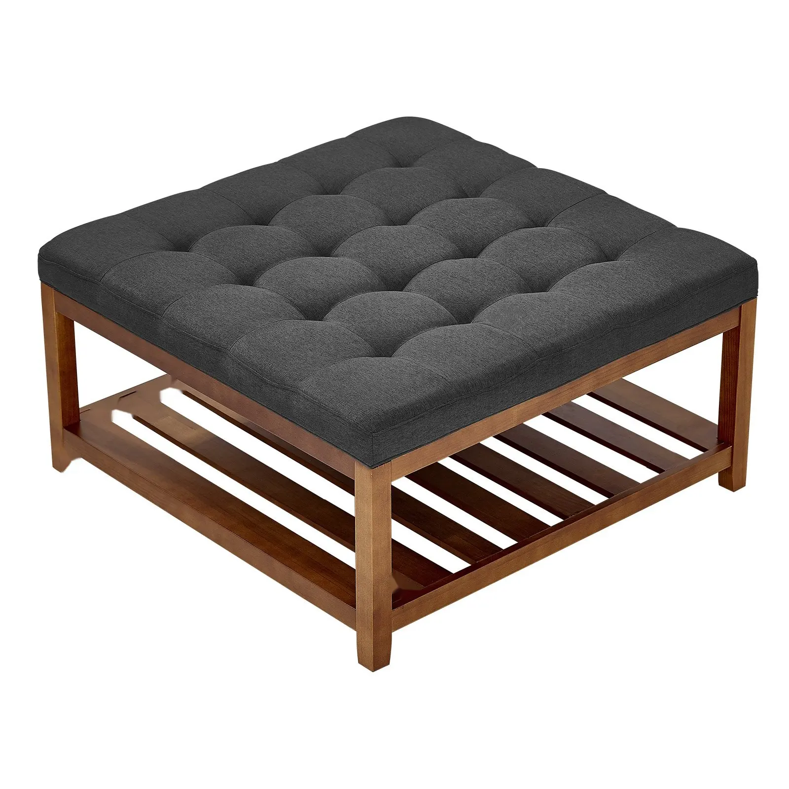 Large Square Ottoman Coffee Table With Upholstered Tufted Linen Fabric, 400 Lb Weight Capacity, Modern Living Room Furniture, Hidden Storage, Sturdy Frame, Easy Assembly, Durable Upholstered Ottoman