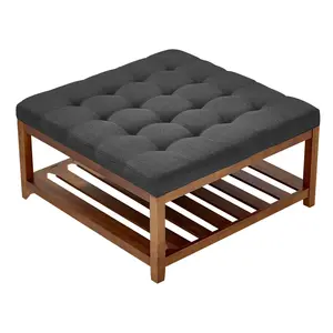 Large Square Ottoman Coffee Table With Upholstered Tufted Linen Fabric, 400 Lb Weight Capacity, Modern Living Room Furniture, Hidden Storage, Sturdy Frame, Easy Assembly, Durable Upholstered Ottoman