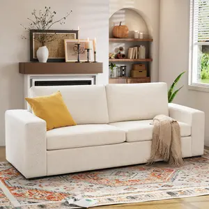 ABCASA 85" Modern 3 Seater Sofa, Natural Linen Deep Seat Couch with Upholstered Cushions & Detachable Cover, Comfy Living Room Sofa for Small Spaces & Apartments