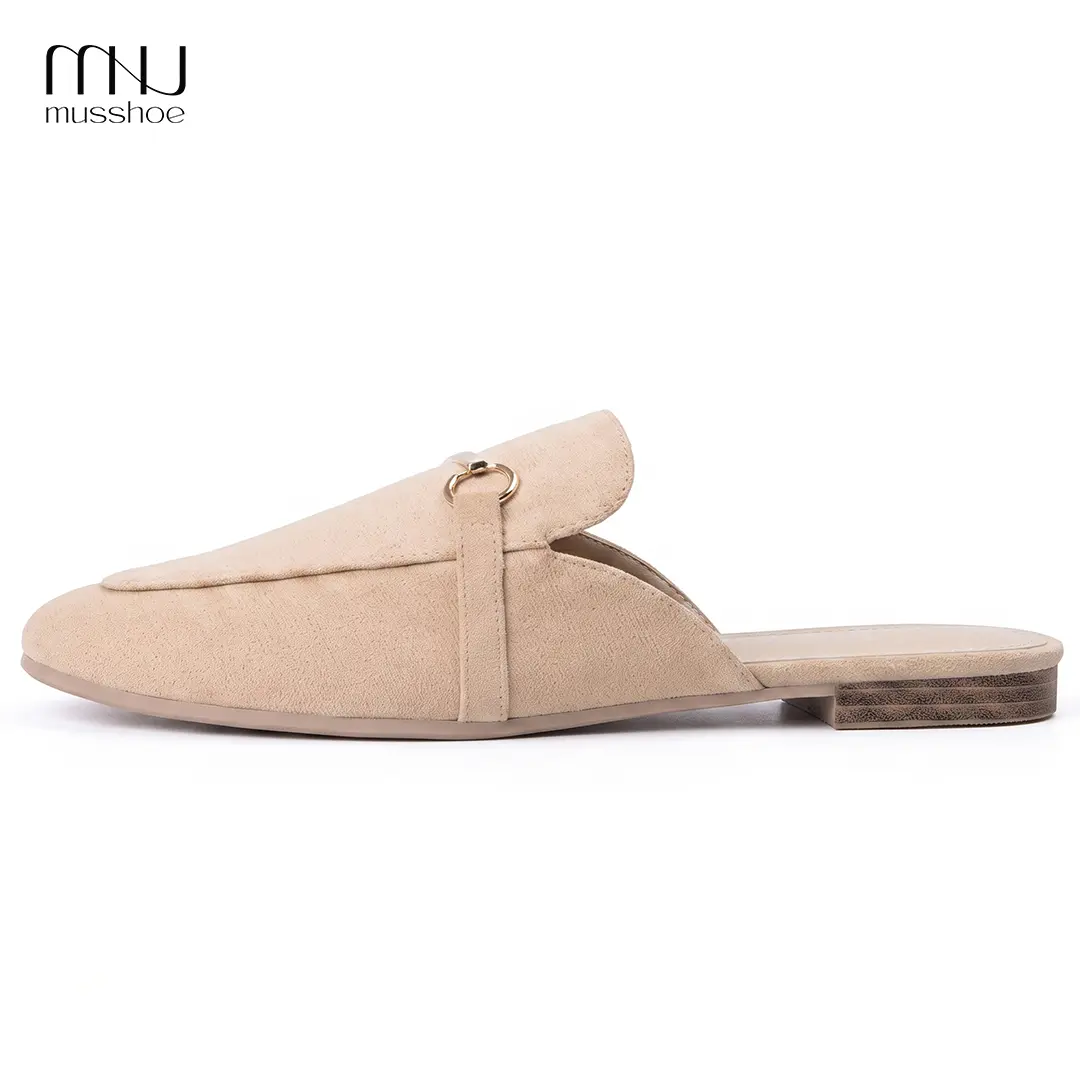 MUSSHOE Women's Stylish Solid Suede Mules Shoes - Gold Buckle, Pointed Toe, Backless Slip-On, Rubber Sole, Memory Foam, Runs Large (Size Down 1), Footwear for Office Business Casual Everyday Stylish Women's Wear