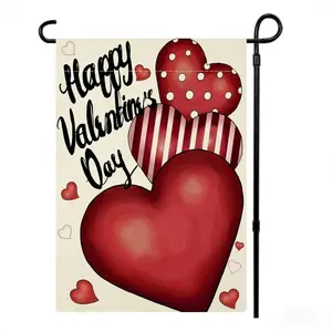 Valentine's Day Garden Flag 12x18 Inches Dual-Sided Heart Design, Small Seasonal Valentine's Outdoor Yard Decoration, Holiday Garden Decor