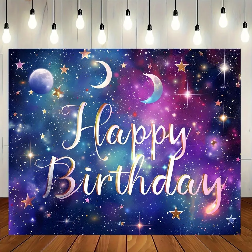 1pc Soft Durable 2D Flat Galaxy Stars Print Textile Backdrop - Glam Starry Sky & Moon Design, Fast Arrival, Party Photography, Indoor Decor, Flat Backdrop
