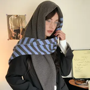 Women's Vintage Oversized Knit Shawl Scarf - Soft Warm Winter Wrap with Black & White Striped Solid Grey/Beige, Cozy Large Triangle Scarf for Casual & Formal Outfits, Versatile Layering Piece for Christmas, Thanksgiving, Halloween - Hand Washable, Stylish