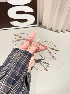 Sweet Fresh Round Frame Anti-Blue Light Flat Mirror Eye Protection Glasses, High-Quality Versatile Women's Eyewear Accessories, Cute Leg Design, Round Frame Eyeglasses