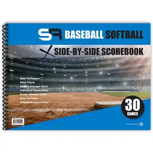 Side By Side Baseball/Softball Scorebook Premium Score Keeping Book 16 Player 30 Game with Pitch Count Individual Player Stats Batting Average Chart 11.5" x 16"