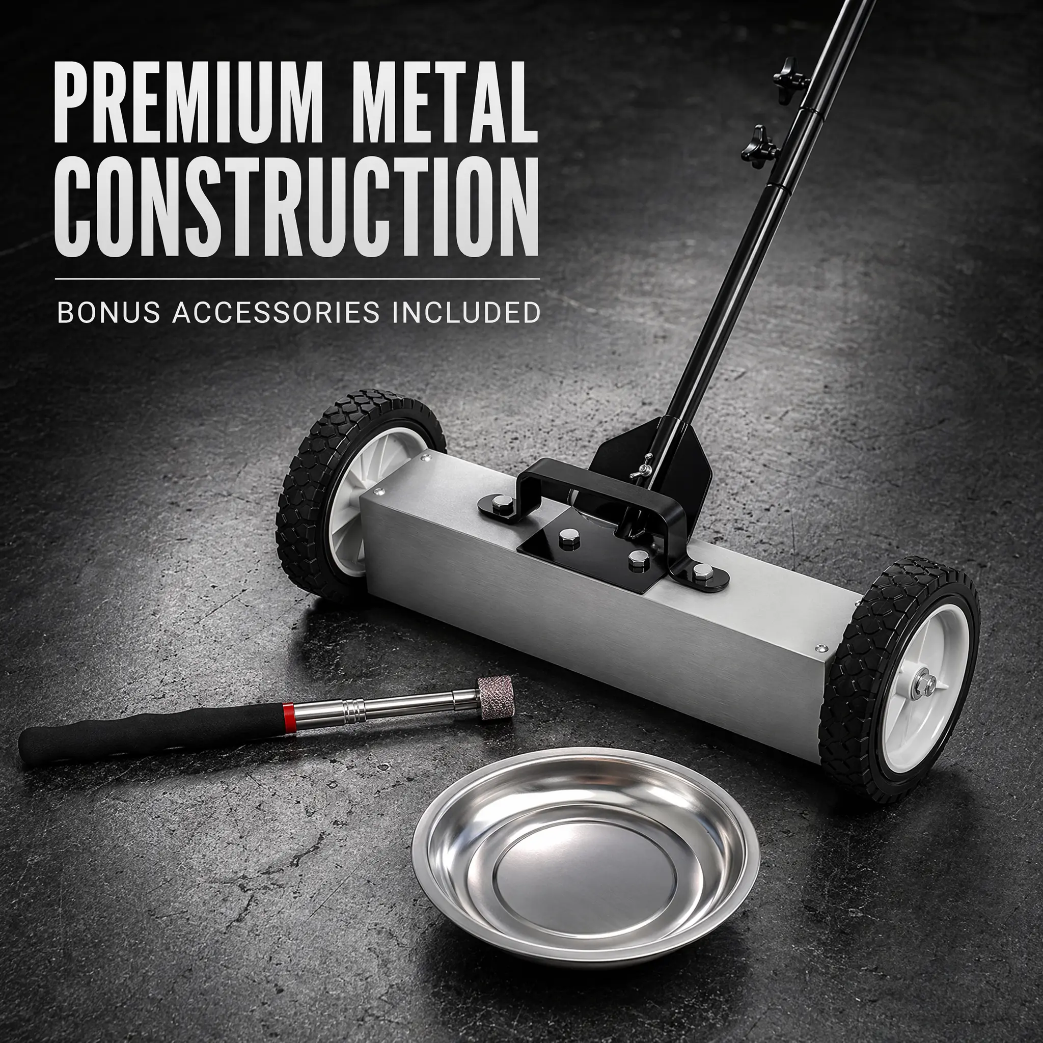 Rolling Magnetic Floor Sweeper - 30 lb Capacity - Extends from 27" to 44" - Easy Cleanup of Workshop, Garage, Construction Site