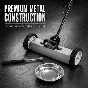 Rolling Magnetic Floor Sweeper - 30 lb Capacity - Extends from 27" to 44" - Easy Cleanup of Workshop, Garage, Construction Site