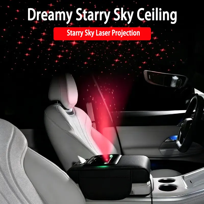 Arm Rest Cover for Car 7-in-1 Memory Foam Console, Cup Holder & Tissue Box Combo, LED Projector, Waterproof Car Interior Accessories, Car Stuff storage bag