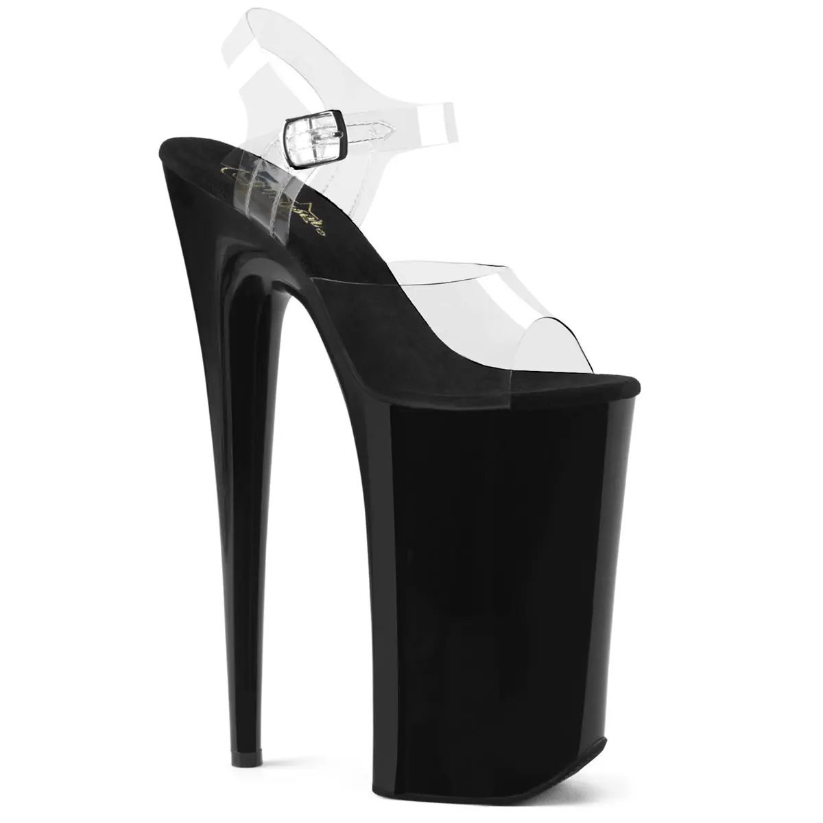 Pleaser Beyond-008 Women's Stylish High Heel Platform Sandal - Clear/Black, 6.25-in Platform Footwear, All-Seasons Elegant Shoe, 6 1/4-Inch, Ankle Strap, Black Heels, Bold Look, Fashion, Heeled, Breathtaking 10-Inch Heel, Chic