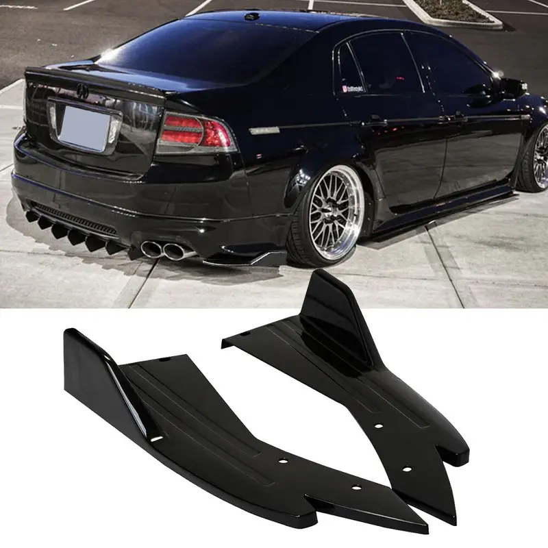 Glossy Black ABS Plastic Rear Bumper Diffuser Kit - Includes Splitter, Spats, Canards, Screws, Scratch Guard - Longer Width, Universal Fit Compatible with Acura TL 2004-2008