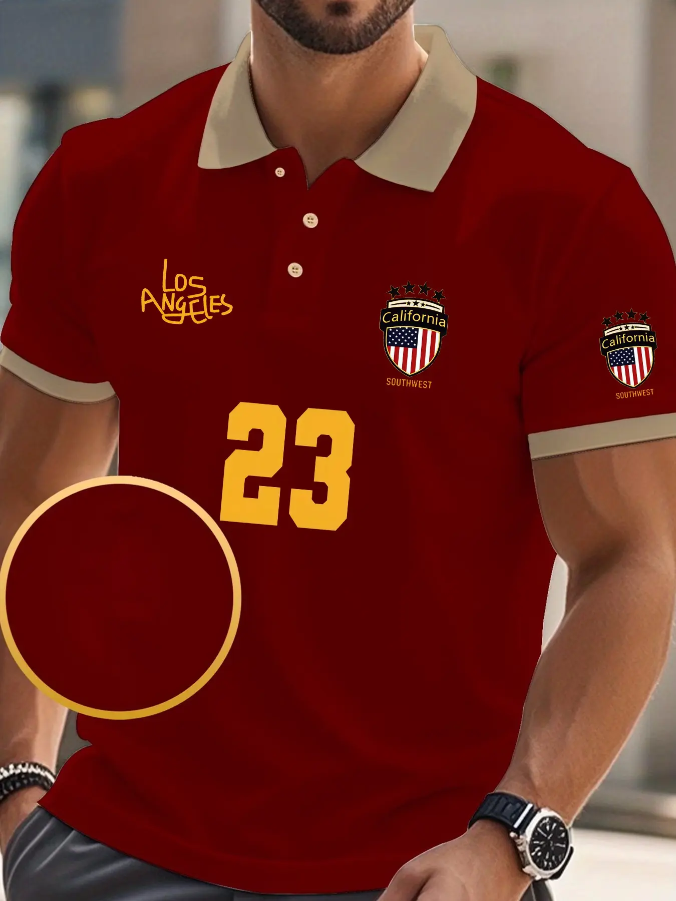 Men's Solid Color Classic Short Sleeve Polo Shirt, Casual Business Style, New York Chicago Print, Breathable, Golf Tennis Wear