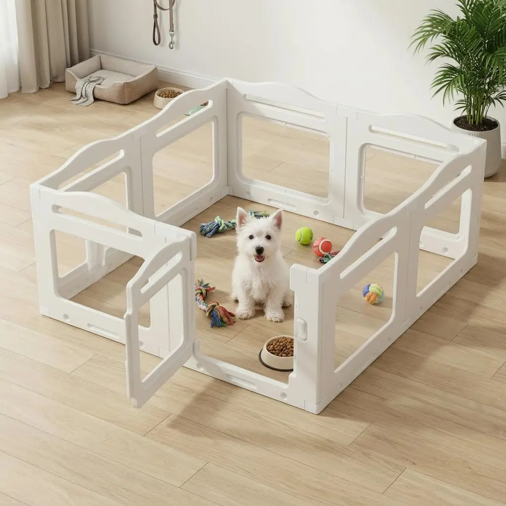 MAMIZO Clear Acrylic Pet Playpen Indoor, Sturdy Dog Fence with Safety Locking Door, Simple Assembly & Easy Maintenance, Ideal for Medium Dogs, Puppies and Cats, Whelping Enclosure, Outdoor 【DealsForYouDays】