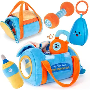 Baby Toys 6-12 Months - Baby Toys 3-6 Months Montessori Toy for 6 Month Old, Sensory Toy for Babies Workout Weights Dumbbell Toy Set with Soft Rattles Mirror, Babies Girl Boy