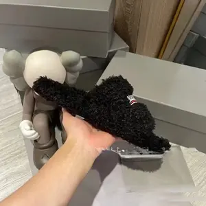 2026 Fashion Trendy Women's Furry Slippers for Outdoor Wear with Letter Embroidery, Thick-Soled Lamb Wool  Flat Slide Sandals cloud cute soft fit Slippers match shoe design slip