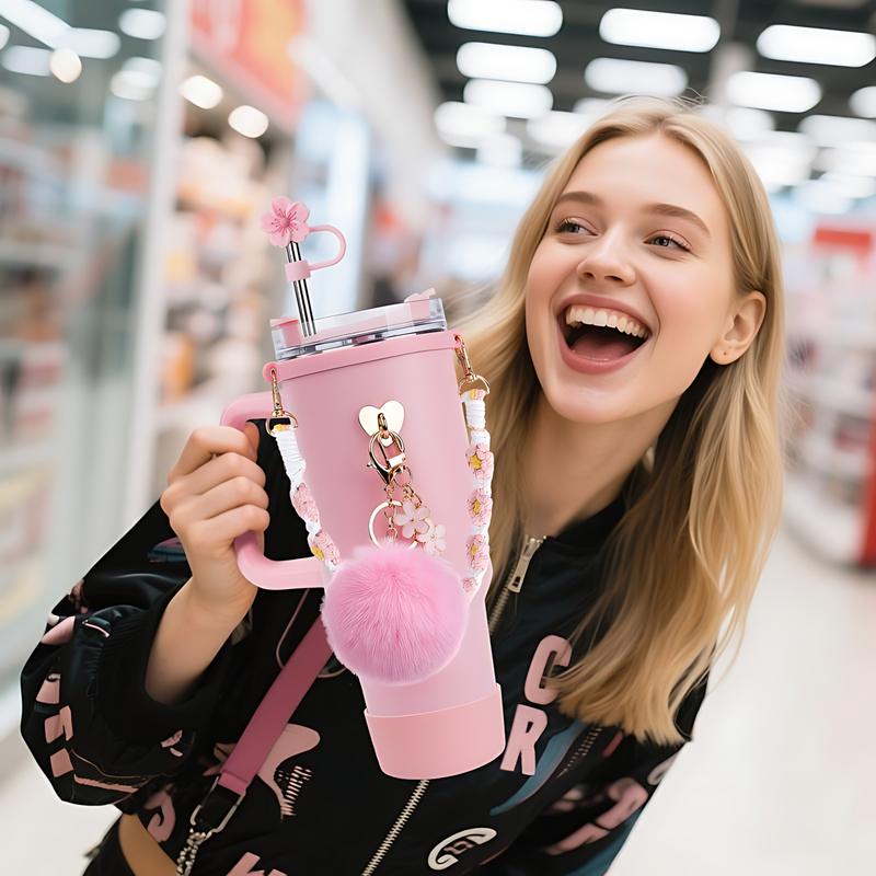 Stainless Steel Vacuum Insulated Glass Cup with Handle and Straw for Children's Gift Set, Keep Cold, Hot & Ice, Portable Drinkware - Mug, Tumbler, Water Bottles, Bottled, Flasks easter toy funny Tumbler Drinkware Tea Iced Tea girl gifts friendship