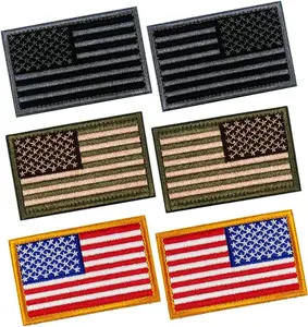 6 PCS Tactical Patches of USA US American Flag Regular and Reverse, with Hook and Loop for Backpacks Caps Hats Jackets Pants, Military Army Uniform Emblems, Size 3x2 Inches