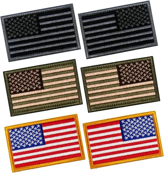 6 PCS Tactical Patches of USA US American Flag Regular and Reverse, with Hook and Loop for Backpacks Caps Hats Jackets Pants, Military Army Uniform Emblems, Size 3x2 Inches