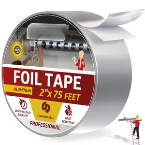 Tape for Ductwork 2-Inches x 75- Heavy-Duty HVAC  Foil Tape for Metal HVAC Insulation, Dryer Vent, Hose, Ducting and Furnace - High Heat Rating and -Free