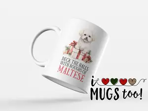 Maltese Dog Christmas Collectible Coffee Mug | Festive 12 oz Pups and Paws Ceramic Christmas Coffee Mug | Christmas Ceramic Mug Coffee Cup | Dishwasher-Safe, Microwave-Safe for Reheating Only | Holiday Whimsical Coffee Mugs | Novelty