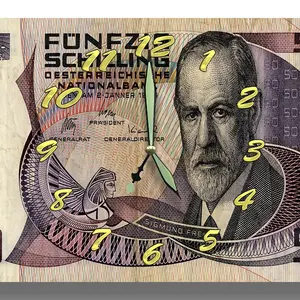 Sigmund Freud Money Clock Oesterreichische Nationalbank Series 1986 50 Austrian Schilling 8 x 12 inch wall clock Father of Psychoanalysis