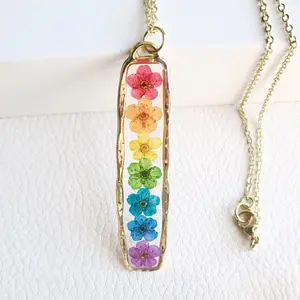 Rainbow Pressed Flower Necklace for Women - Fashion Accessory