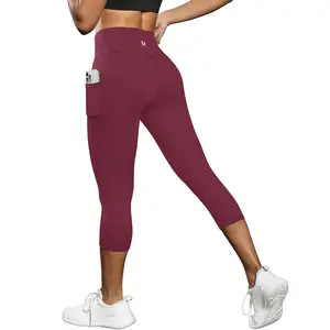 High Waist Capris Yoga Pants with Pockets, Tummy Control Workout Running Pilates Fitness Leggings for Women