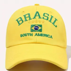 Brazil Hat - Yellow Baseball Cap with "Brasil" and "South America" Text Featuring Flag Design Ideal for Fans Men Women