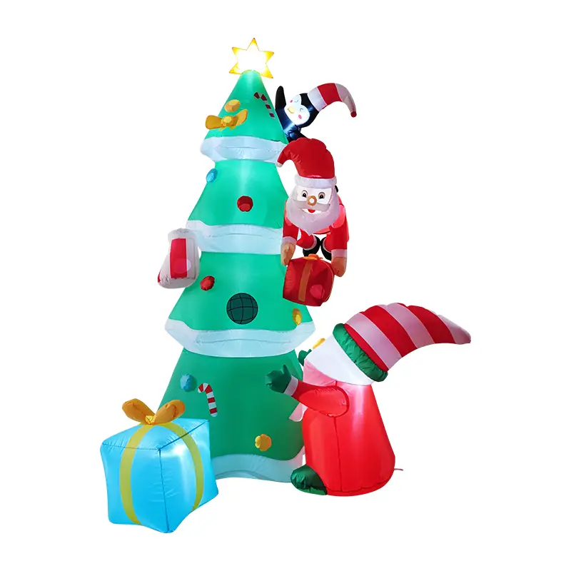7 FT Inflatable Christmas Tree with Built-in Bright LED Lights, Funny Biting Santa Claus Xmas Decor, Powered Blow-Up Ornament for Outdoor Garden Holiday Party Use