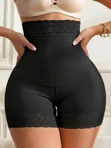 1 Count Women's Colombian Shapewear Seamless High Elasticity Panty, Fajas, Solid Color Lace Shapewear Bottoms, High Waist Shapewear Shorts, Comfortable And Breathable Shaper Panties, Butt Lifting And Tummy Control Shaper Briefs, Suitable For Daily Wear