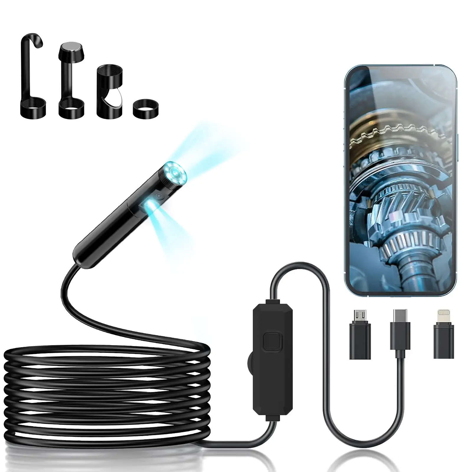 KAIWEETS Endoscope Borescope Camera with 8 Adjustable LED Lights, Car Inspection Camera, IP67 waterproof Multifunctional Inspection Tool for Car Repai