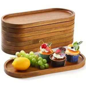 6 wooden trays, 25.4cm and 30.48cm hot food plates, oval wooden plates, wooden meal plates, plates, cheese plates, bulk desserts, Dim sum, bread, fruit, appetizers, Dinner Plates