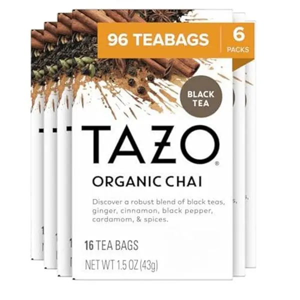 Tazo Regenerative Organic Chai Black Tea, Contains Caffeine, Fair Trade, Kosher, USDA Certified Organic, Non-GMO, 16 Tea Bags (Pack of 6)