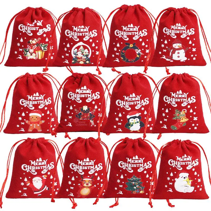 Christmas Drawstring Gift Bags 4x5in Santa Sack, Holiday Bags for Family Traditions, Personalized Gifts bag, Party Gift Packs, Party Favor Bags, Goody Bags