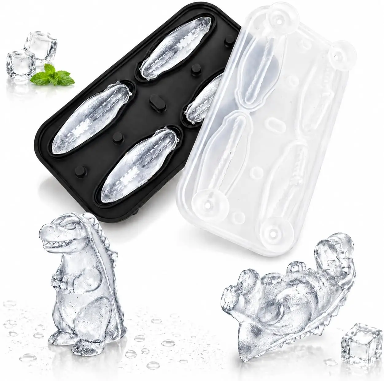 2026 Upgrade Flexible Silicone Playful Dinosaur Ice Ball Mould with Lid - BPA-Free, Easy-Release Bar Tool for Whiskey, Cocktail - Balls Ice Cube Moulds & Trays, Black, Gift Idea