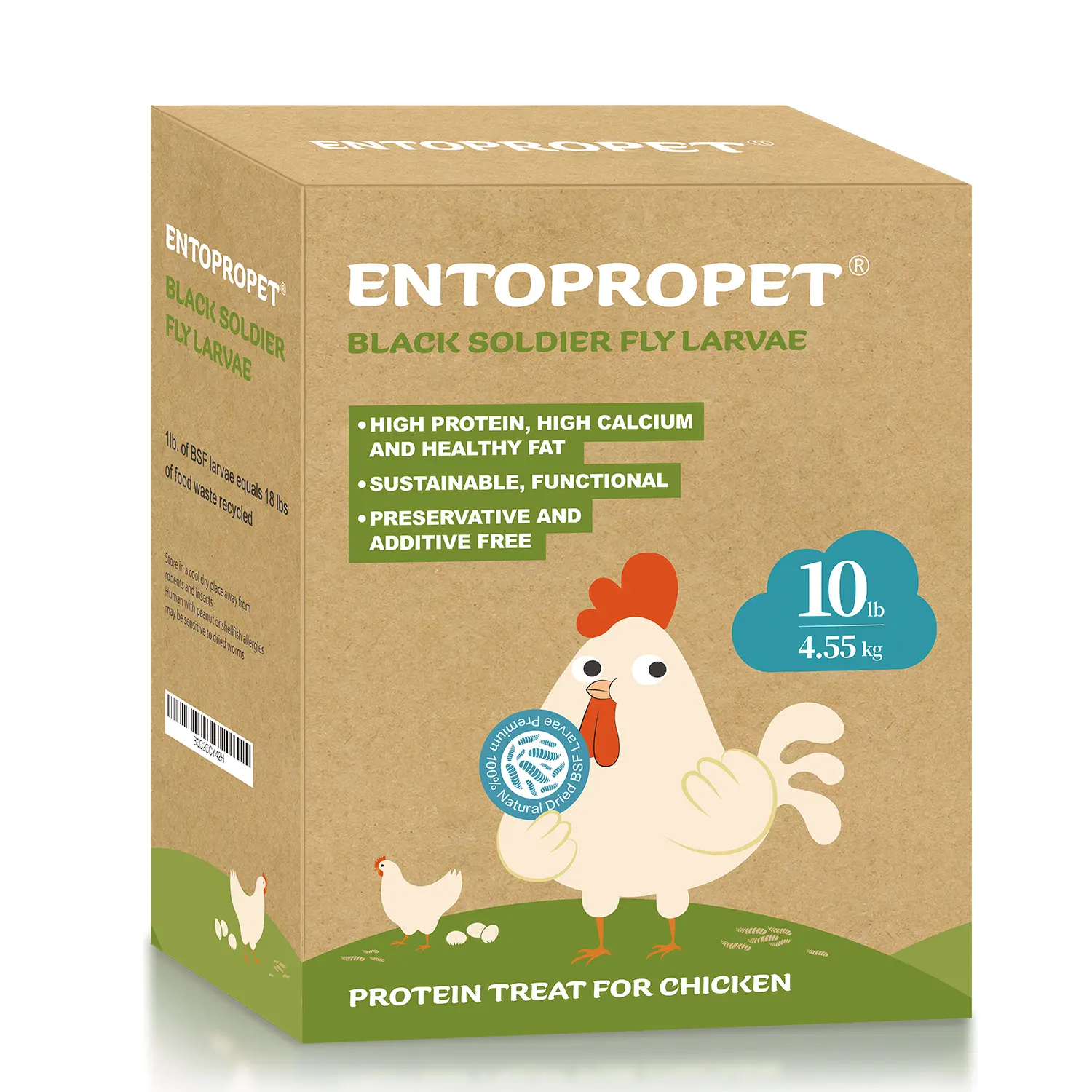 ENTOPROPET 10lbs Dried Black Soldier Fly Larvae Feeder - High-Protein, Calcium-Rich, Additive-Free Sustainable Dry Food Bulk Bag, Natural Feed Supplement for Chickens, Egg-Boost Farm Animal Poultry Supplies (with Larvae Powder)