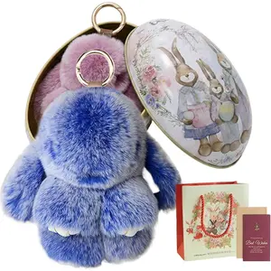 Bunny Keychain With Tin Box, Handmade Fluffy Cute Plush Keychain Charms - The Easter Gift