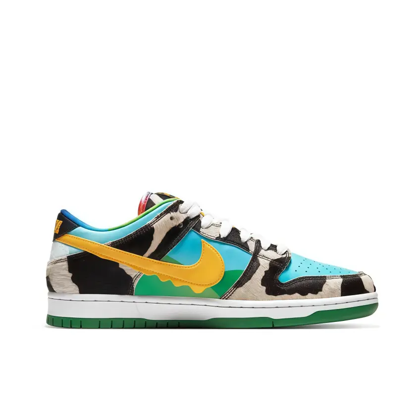 Premium Cow Print Furry Color Block Low Top Cushion Skate Trainers, Unique Wavy Edge Yellow Logo All Green Flat Sole For Bold Carnival Indie Daily Street Outfits #LowTopSneakers #FashionKicks #FurryShoes